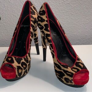 Boutique 9 Leopard Print Red Trim Heels 8.5